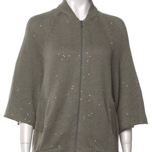 Brunello Cucinelli Olive Knit Sweater mid-sleeve knit cardigan